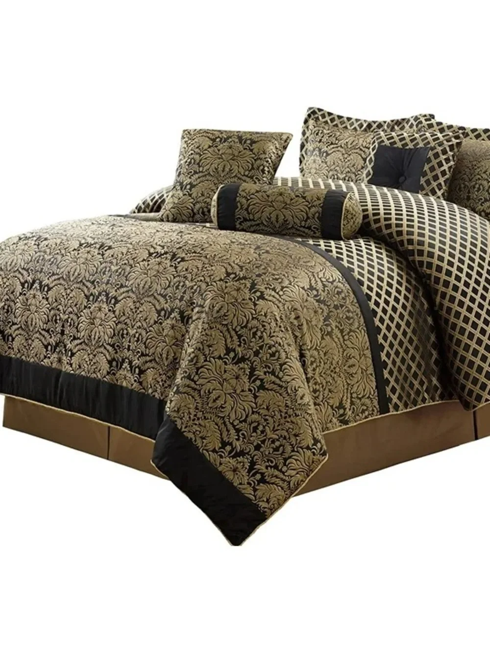 Luxury Black and Gold Jacquard king 3 piece Comforter Set
